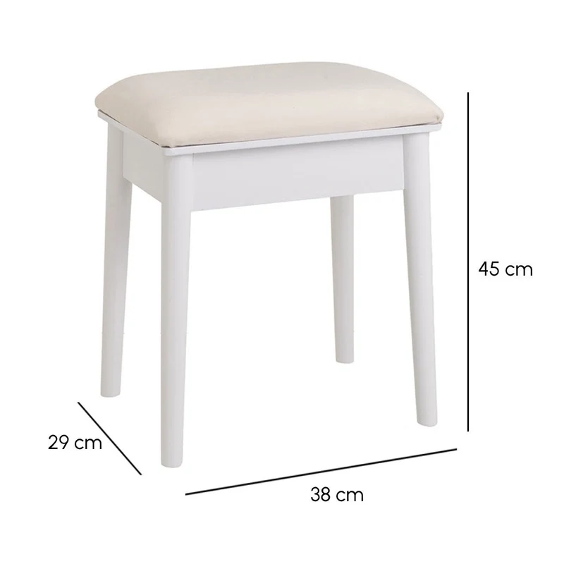 Banqueta clásica de tocador en madera de paulonia blanca 38x29x45cm