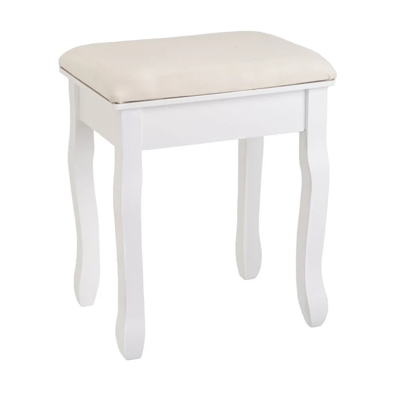 Banqueta clásica de tocador en madera de paulonia blanca 50x30x39cm