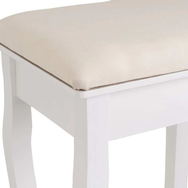 Banqueta clásica de tocador en madera de paulonia blanca 50x30x39cm