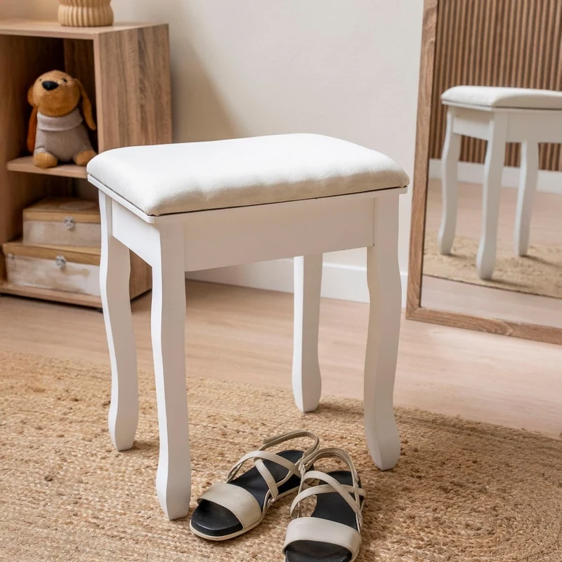 Banqueta clásica de tocador en madera de paulonia blanca 50x30x39cm