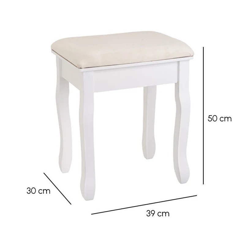Banqueta clásica de tocador en madera de paulonia blanca 50x30x39cm