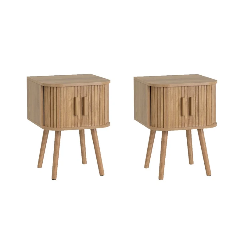 Set de 2 mesitas de noche de MDF color roble, puertas persiana 40x40x53cm