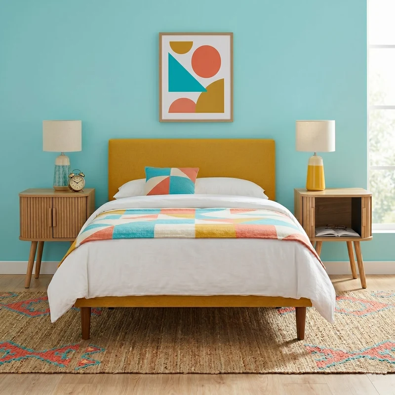 Set de 2 mesitas de noche de MDF color roble, puertas persiana 40x40x53cm