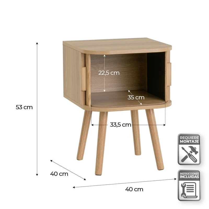 Set de 2 mesitas de noche de MDF color roble, puertas persiana 40x40x53cm