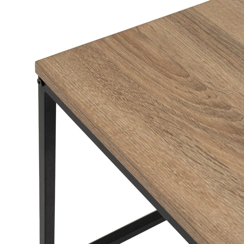 Mesa de centro cuadrada de metal negro y tablero color roble de 70x70x40 cm