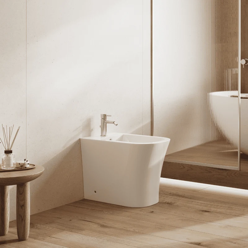 Aten Bidet a suelo ceramico de Bano | Bide Adosado a Pared de Fondo Reducido Cuadrado Sin Tapa