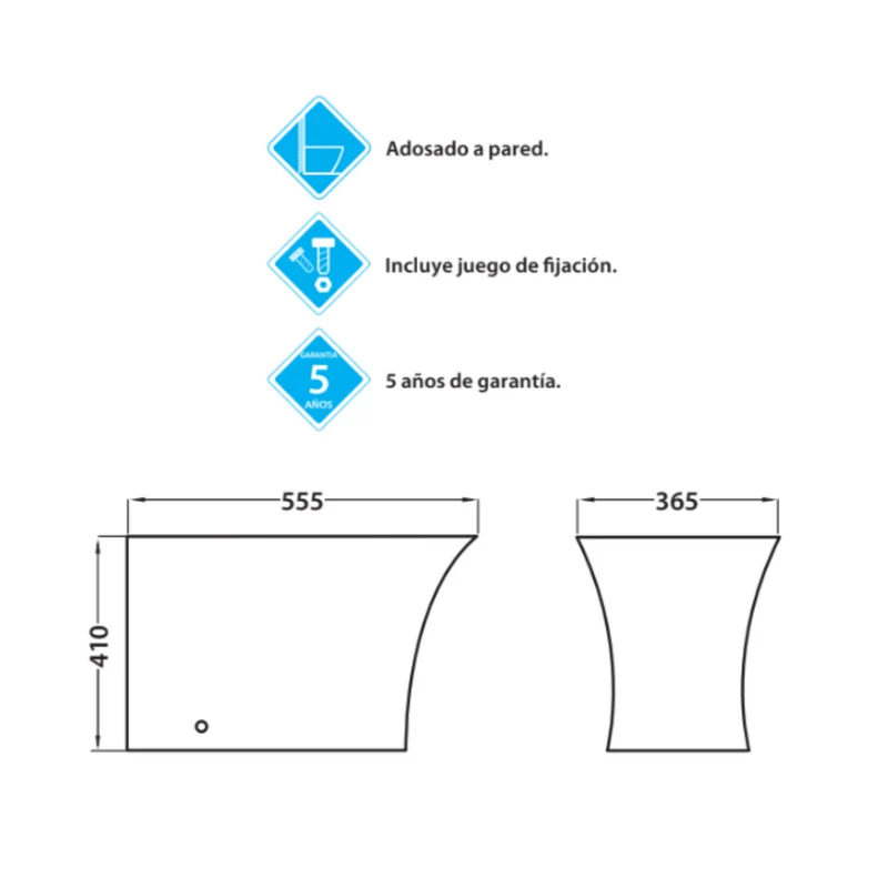 Aten Bidet a suelo ceramico de Bano | Bide Adosado a Pared de Fondo Reducido Cuadrado Sin Tapa