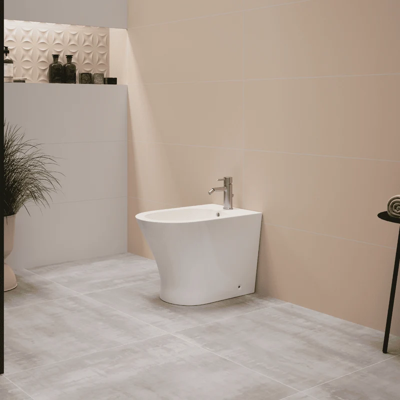 Olimp Bidet a suelo ceramico de Bano | Bide Adosado a Pared de Fondo Reducido Redondo Sin Tapa