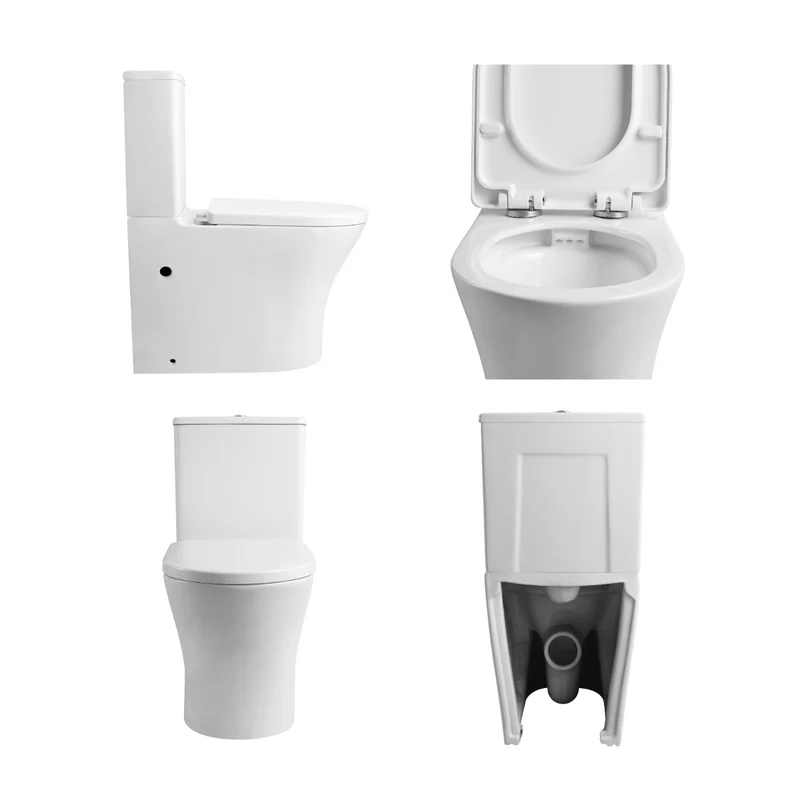 Olimp Wc Inodoro Completo Compacto Adosado a Pared Redondo con Sistema Rimless | Wc Completo con Salida Dual y Asiento Amortiguado