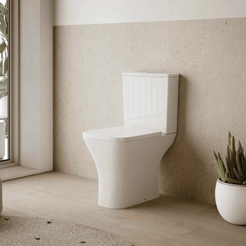 Corin Wc Inodoro Completo Cuadrado con Sistema Rimless | Wc Completo Fondo reducido con Salida Dual y Asiento Amortiguado