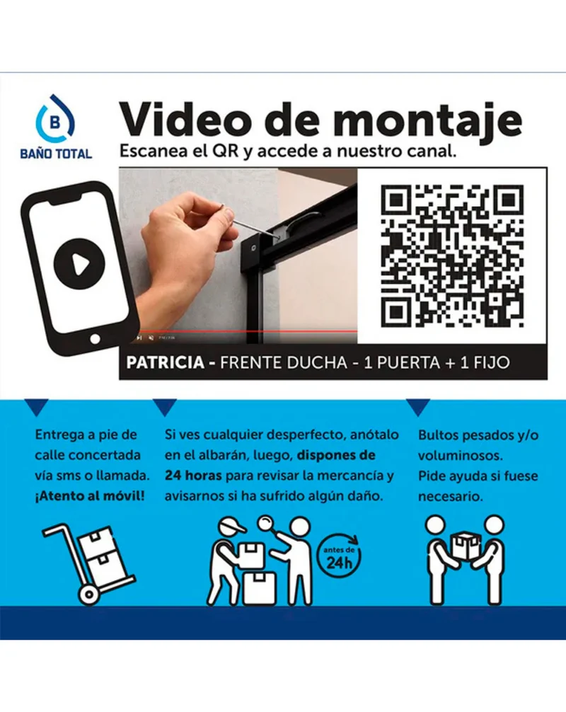 Patricia Mampara de Ducha Frontal 1 Puerta 1 Fijo Corredera | Vidrio Templado de 6mm | Antical | Reversible Izquierdo o Derecho | Oro