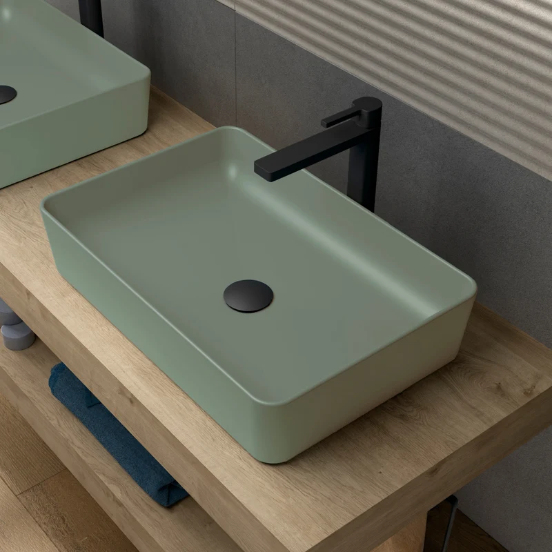 Curazao Lavabo Sobre Encimera Resina y Carga Mineral Leaf | Lavamanos Baño para Encimera Rectangular | 51x34cm