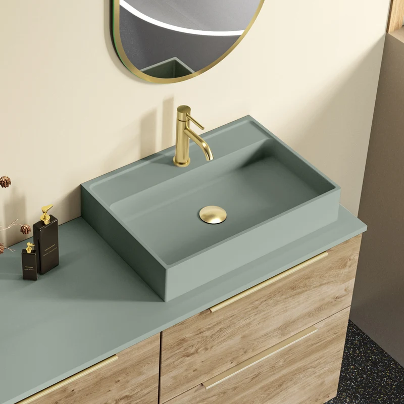 Saona Lavabo Sobre Encimera Resina Leaf | Lavamanos Baño para Encimera Rectangular | 51,5 cm