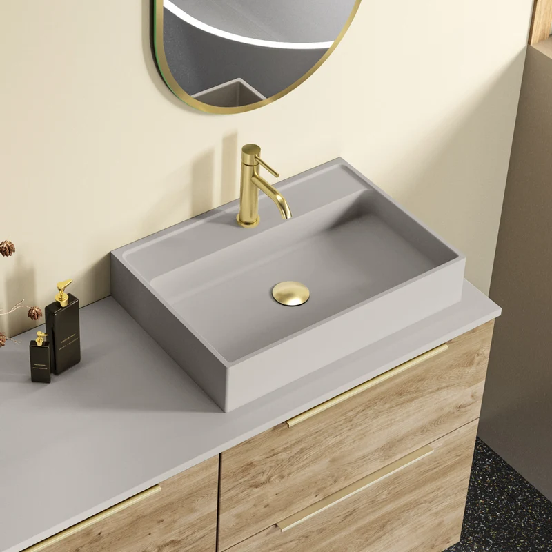 Saona Lavabo Sobre Encimera Resina Moka | Lavamanos Baño para Encimera Rectangular | 51,5 cm