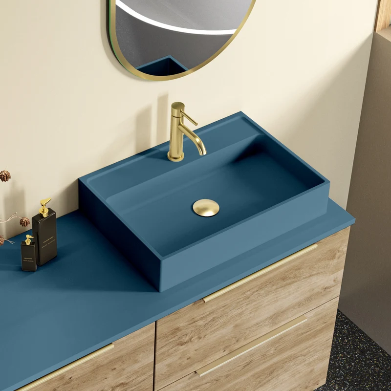 Saona Lavabo Sobre Encimera Resina Blue Space | Lavamanos Baño para Encimera Rectangular | 51,5 cm
