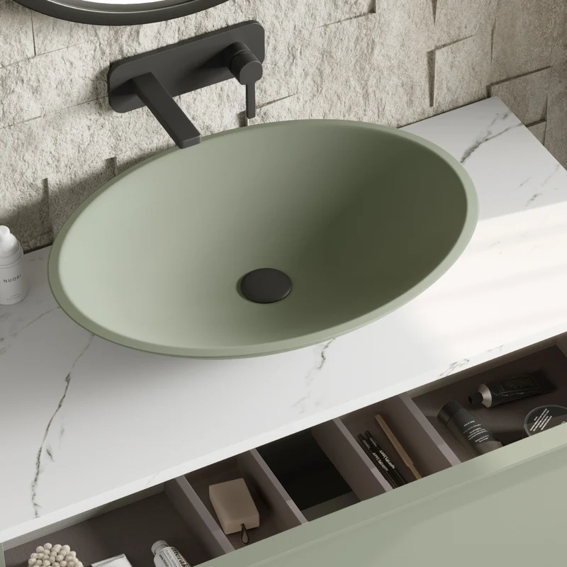 Orbit Lavabo Sobre Encimera Resina Leaf | Lavamanos Baño para Encimera Ovalado | 57cm de Diámetro