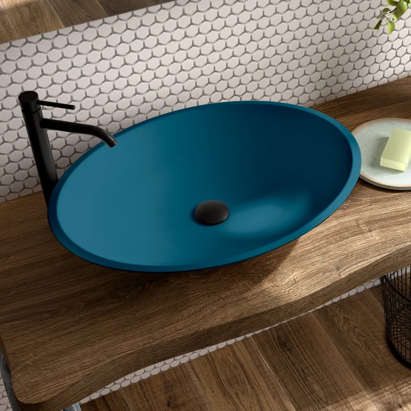 Orbit Lavabo Sobre Encimera Resina Blue Space | Lavamanos Baño para Encimera Ovalado | 57cm de Diámetro