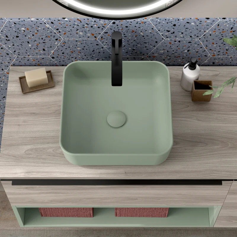 Barbados Lavabo Sobre Encimera Resina Leaf | Lavamanos Baño para Encimera Cuadrado | 37x37cm