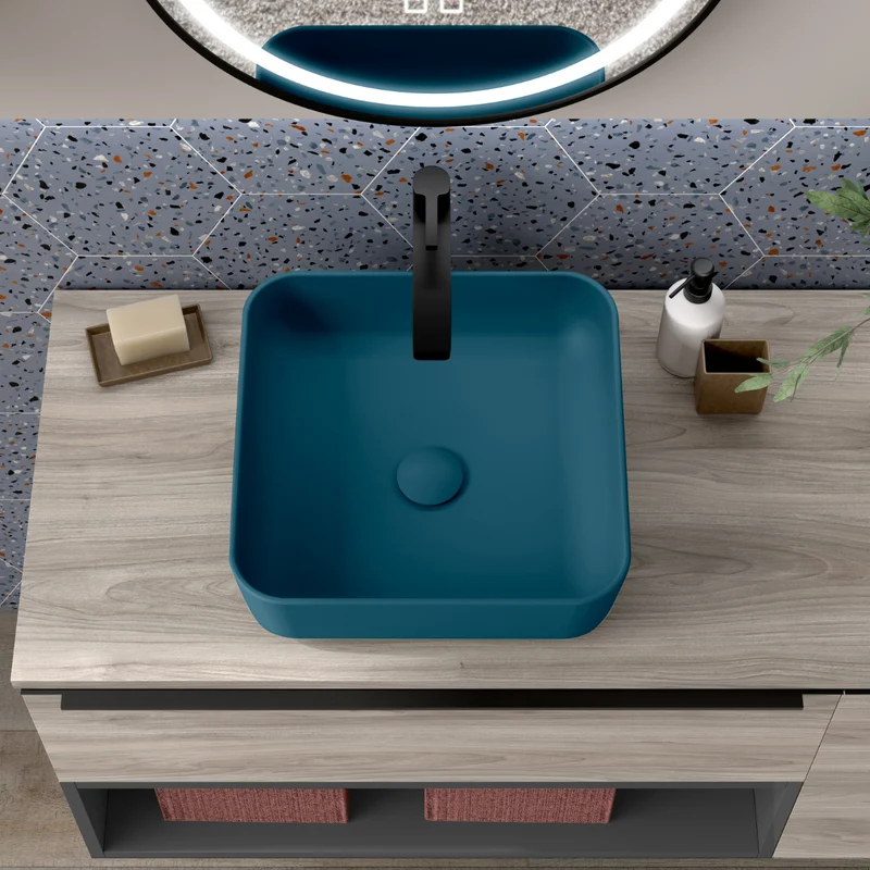 Barbados Lavabo Sobre Encimera Resina Blue Space | Lavamanos Baño para Encimera Cuadrado | 37x37cm