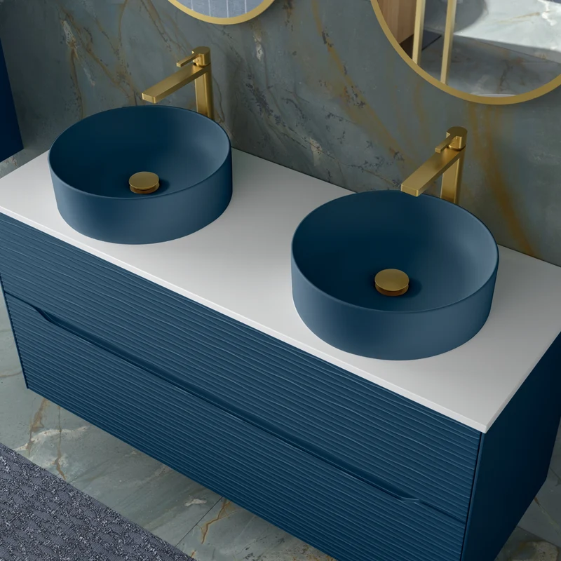 Aruba Lavabo Sobre Encimera Resina Blue Space | Lavamanos Baño para Encimera Redondo | 37cm de Diámetro