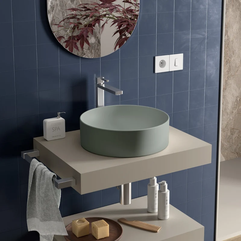 Aruba Lavabo Sobre Encimera Resina Leaf | Lavamanos Baño para Encimera Redondo | 37cm de Diámetro