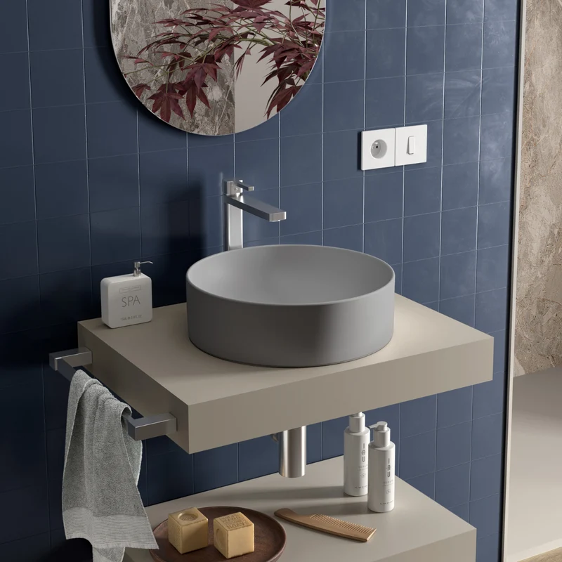 Aruba Lavabo Sobre Encimera Resina Moka | Lavamanos Baño para Encimera Redondo | 37cm de Diámetro