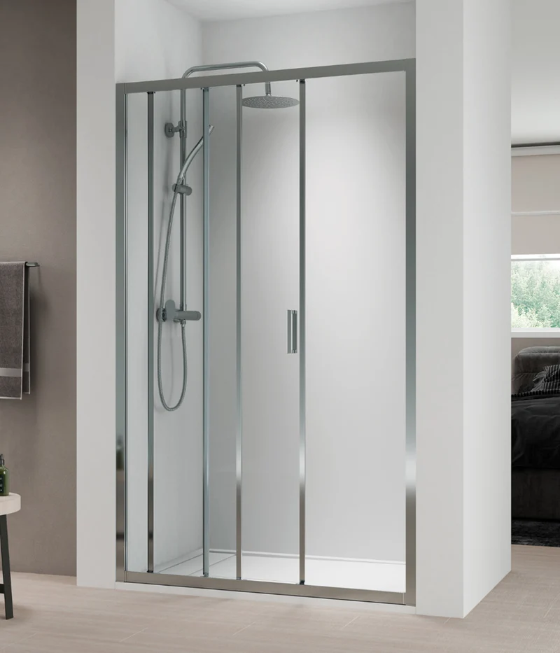 Monza Mampara Ducha Frontal Corredera 1 Puerta 1 Fijo | Vidrio 5mm Antical Alto 190cm | Reversible Izquierda / Derecha | Cromo Brillo