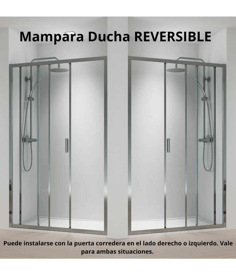 Monza Mampara Ducha Frontal Corredera 1 Puerta 1 Fijo | Vidrio 5mm Antical Alto 190cm | Reversible Izquierda / Derecha | Cromo Brillo