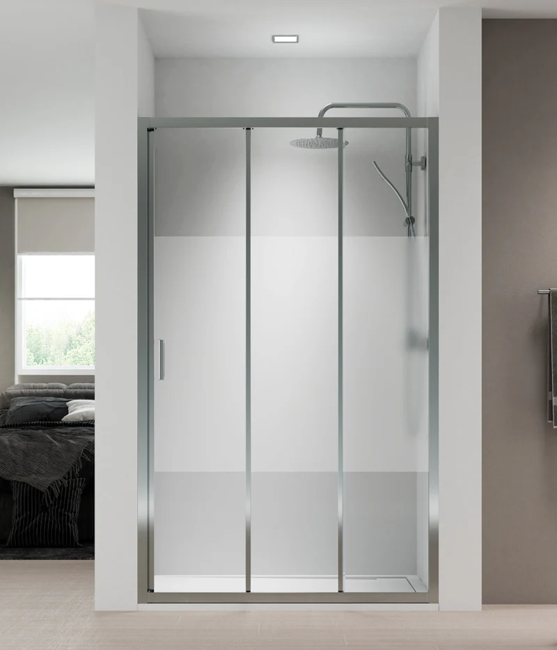 Monza Mampara Ducha Frontal Corredera 1 Puerta 1 Fijo | Vidrio 5mm Antical Alto 190cm | Reversible Izquierda / Derecha | Cromo Brillo