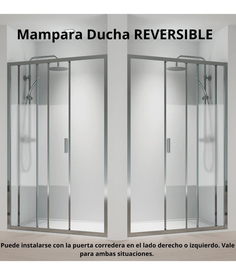 Monza Mampara Ducha Frontal Corredera 1 Puerta 1 Fijo | Vidrio 5mm Antical Alto 190cm | Reversible Izquierda / Derecha | Cromo Brillo
