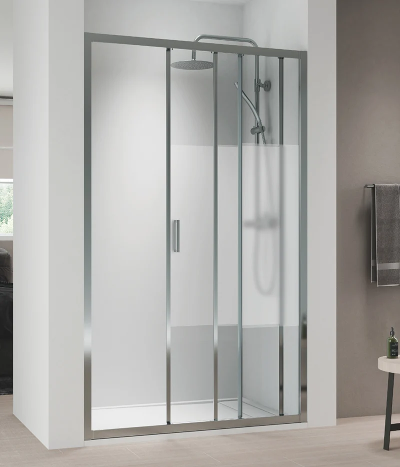 Monza Mampara Ducha Frontal Corredera 1 Puerta 1 Fijo | Vidrio 5mm Antical Alto 190cm | Reversible Izquierda / Derecha | Cromo Brillo