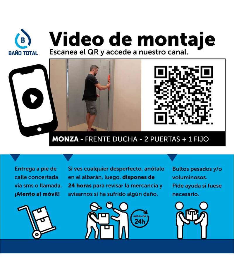Monza Mampara Ducha Frontal Corredera 1 Puerta 1 Fijo | Vidrio 5mm Antical Alto 190cm | Reversible Izquierda / Derecha | Cromo Brillo