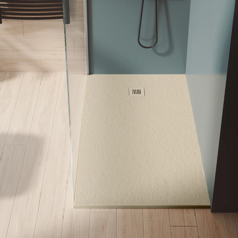 Fornells Plato de Ducha de Resina Extraplano | Antideslizante | Válvula de Desagüe y Rejilla | Beige