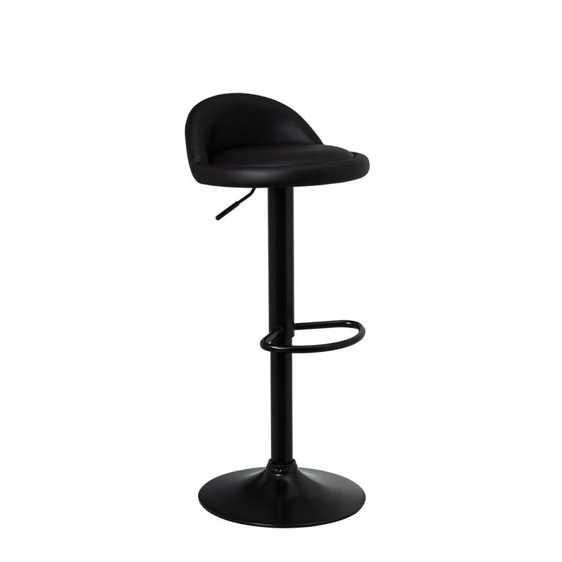 Taburete alto de cocina regulable en altura negro con respaldo bajo