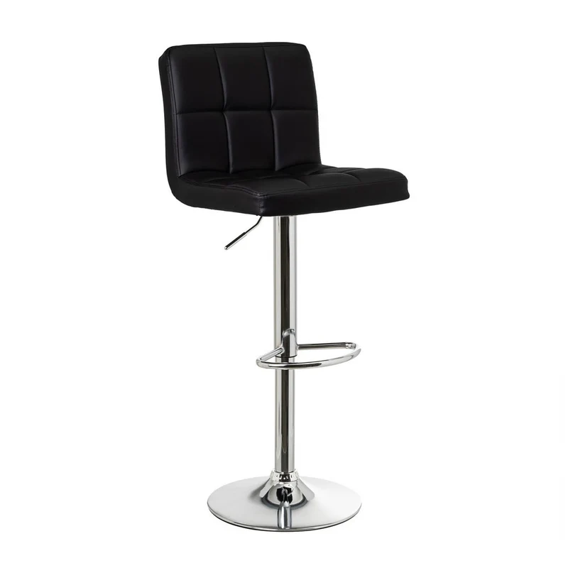 Taburete alto de cocina regulable en altura negro con respaldo alto