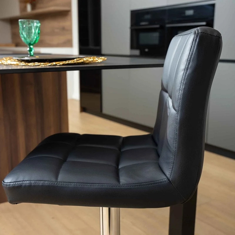 Taburete alto de cocina regulable en altura negro con respaldo alto