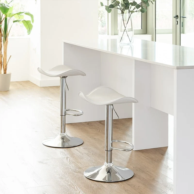 Taburete alto de cocina regulable en altura blanco redondo sin respaldo
