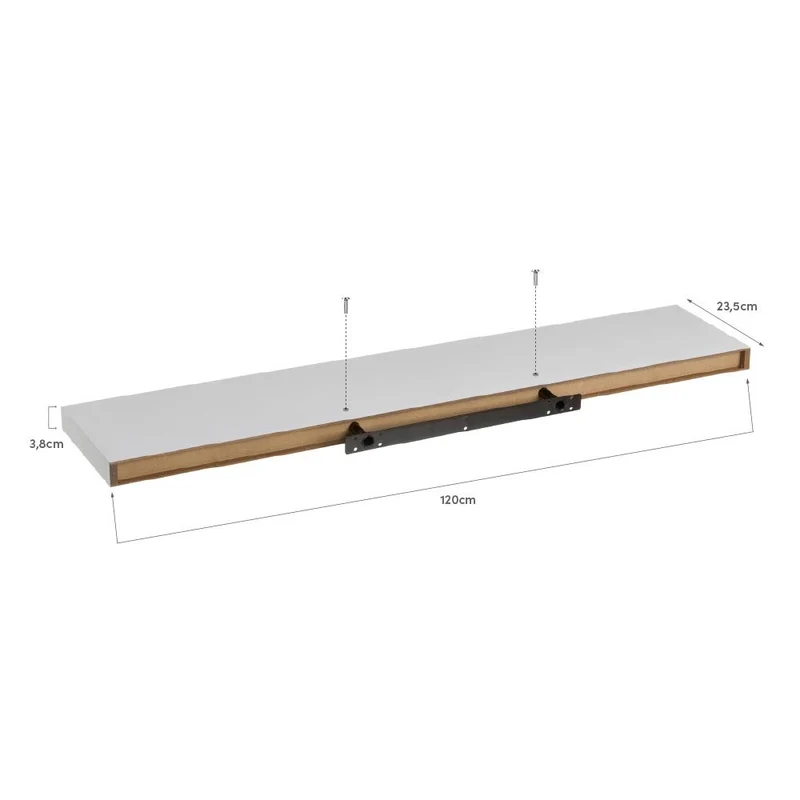Estante flotante decorativo de madera MDF color blanco de 120x23,5 cm