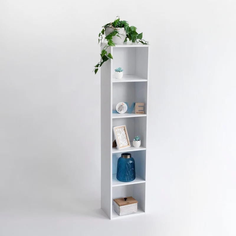 Estantería Cubo con 5 baldas de madera laminada blanca de 132x30x24 cm