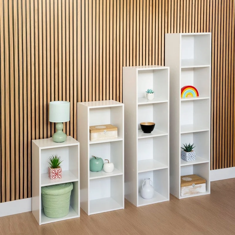 Estantería Cubo con 5 baldas de madera laminada blanca de 132x30x24 cm