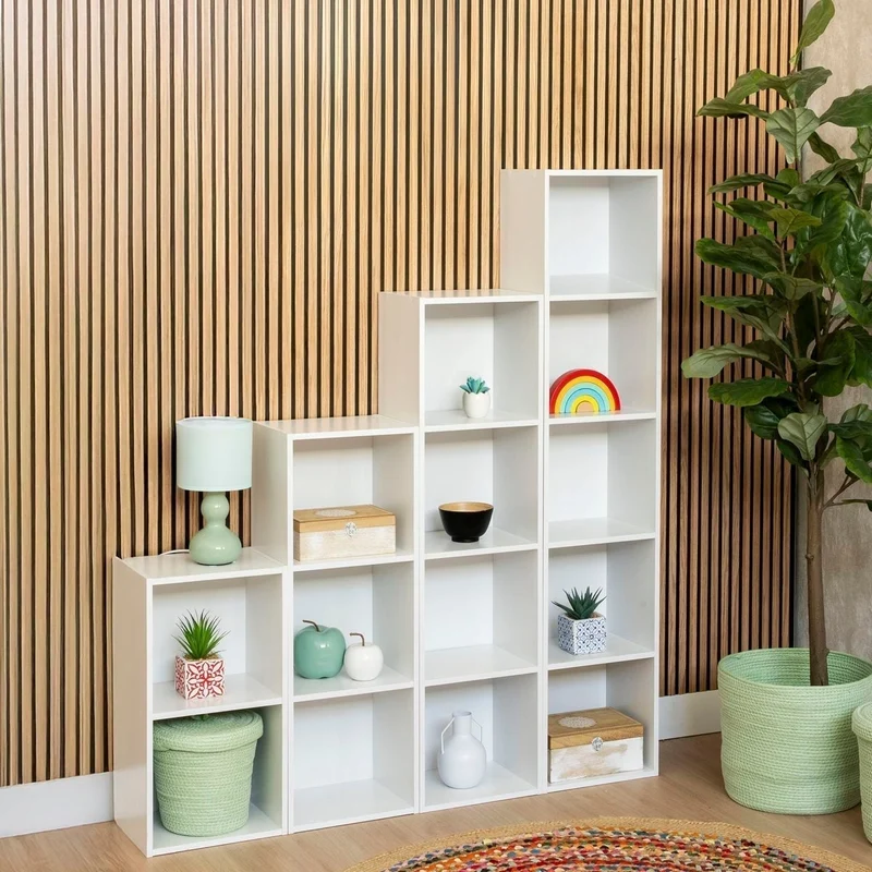 Estantería Cubo con 5 baldas de madera laminada blanca de 132x30x24 cm