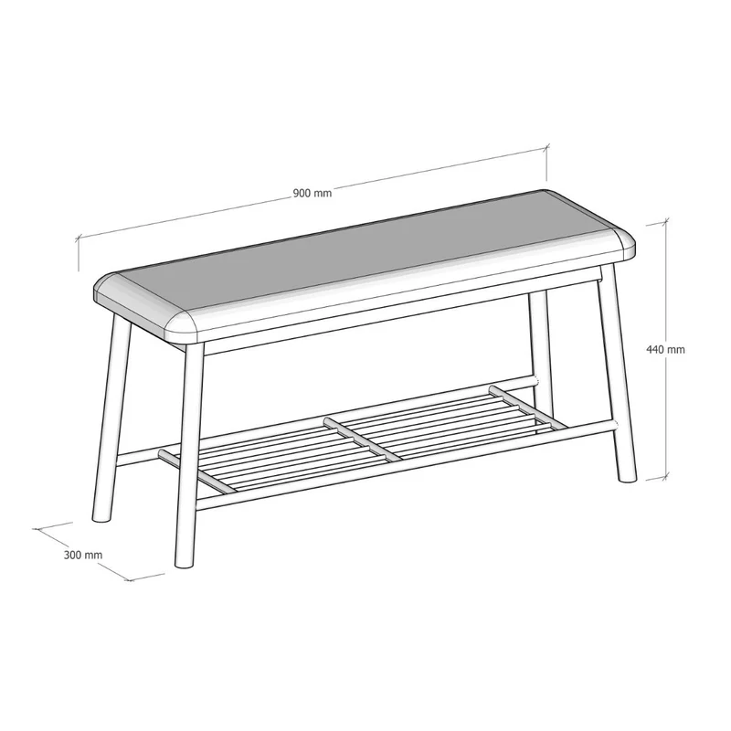 Banco zapatero de bambú marrón y poliéster gris para entrada, de 90x30x44cm