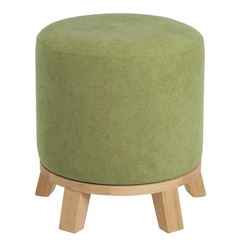 Puff redondo de madera y tejido de chenilla verde de 40x45 cm
