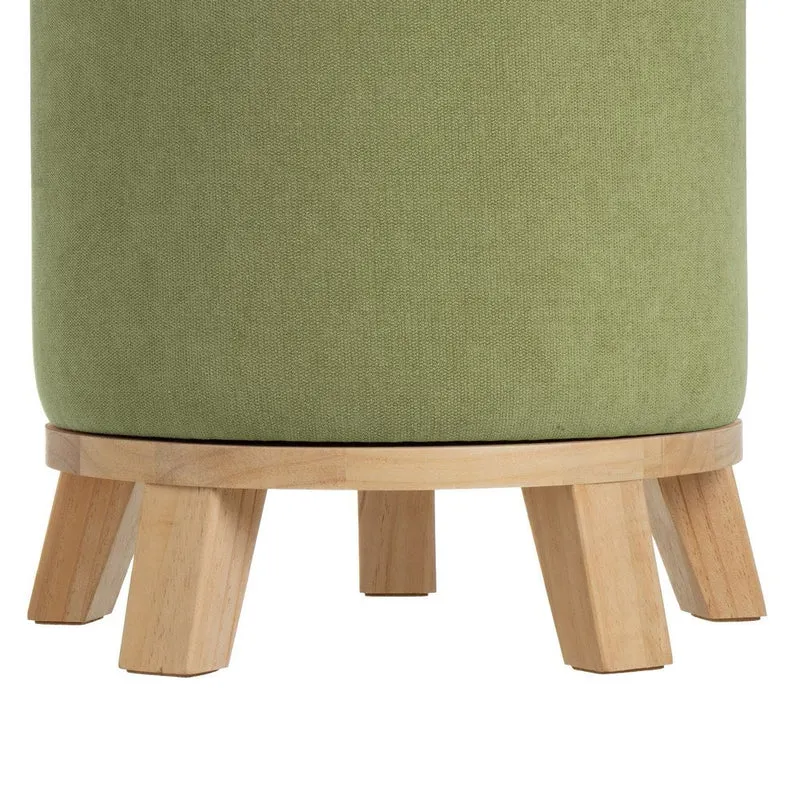 Puff redondo de madera y tejido de chenilla verde de 40x45 cm