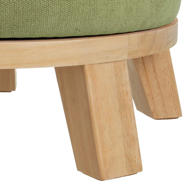 Puff redondo de madera y tejido de chenilla verde de 40x45 cm