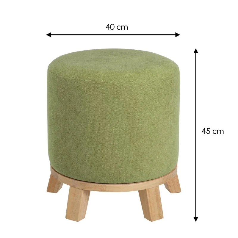Puff redondo de madera y tejido de chenilla verde de 40x45 cm