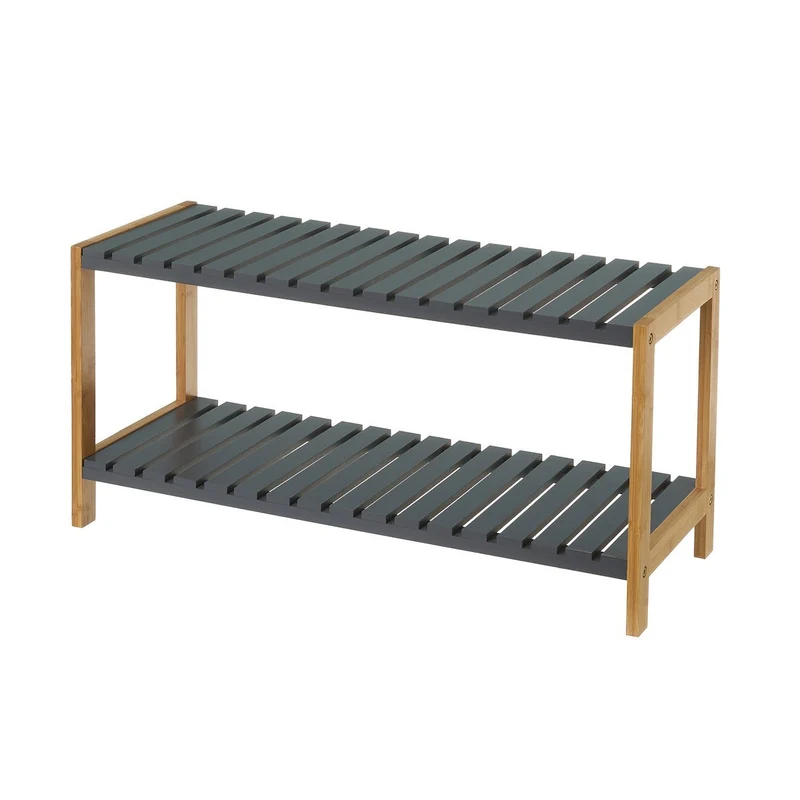 Estantería zapatero de bambú con 2 estantes laminados grises de 70x26x36 cm