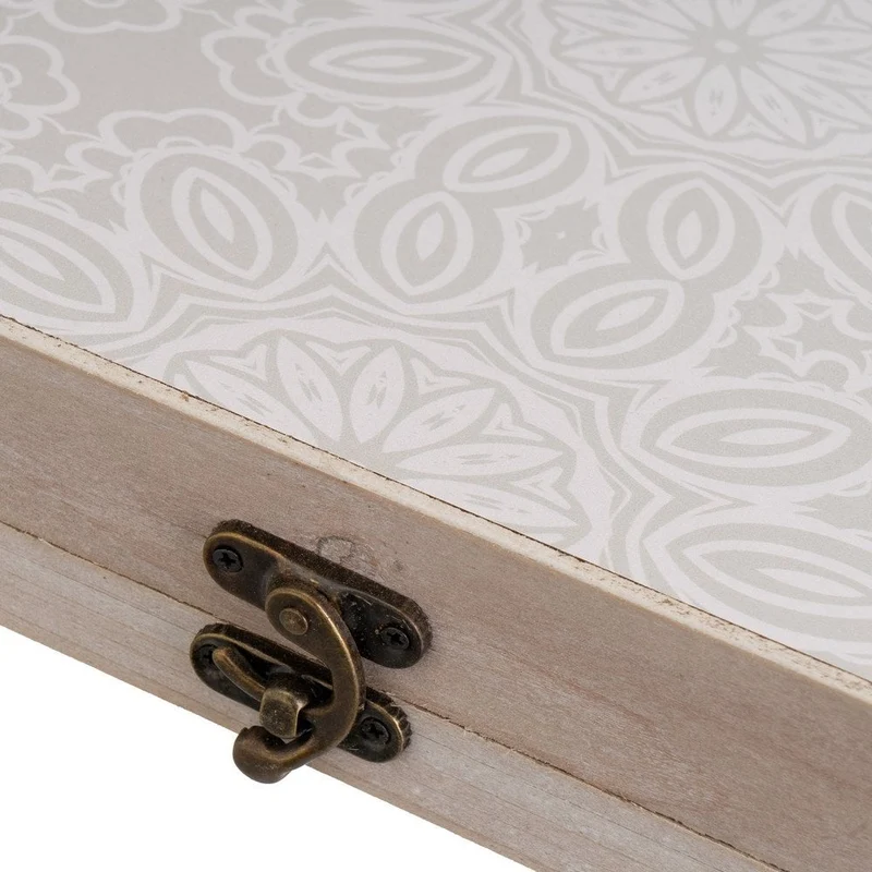 Tapa de contador de luz en madera color beige con geometría de 46x31x6cm