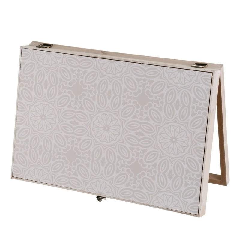 Tapa de contador de luz en madera color beige con geometría de 46x31x6cm