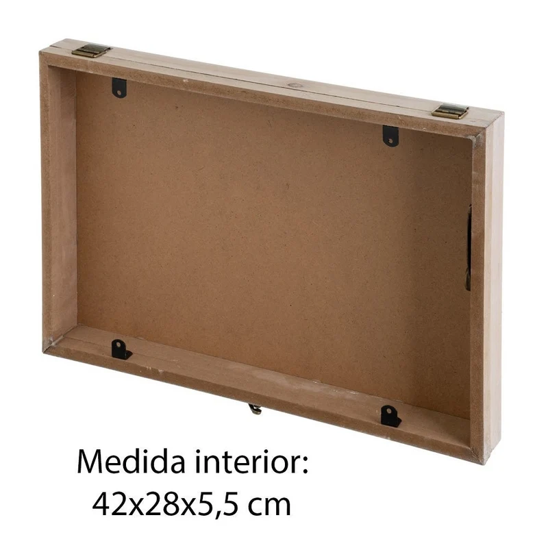 Tapa de contador de luz en madera color beige con geometría de 46x31x6cm